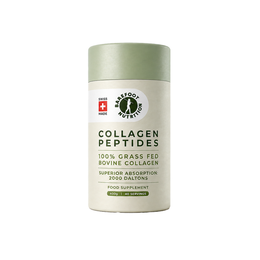 Barefoot Nutrition Collagen Peptides in an amber glass container